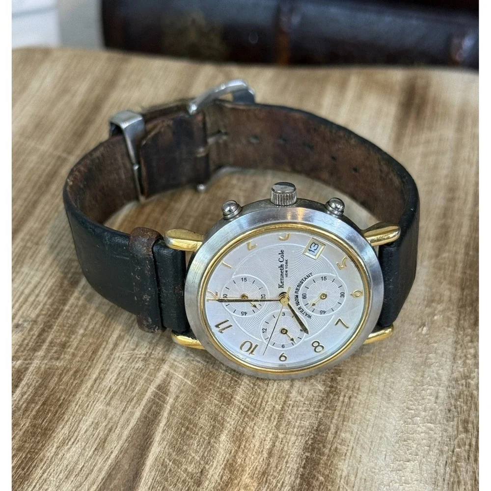 Kenneth Cole New York‎ Chronograph Watch Black Leather Strap Parts Repair